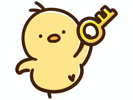 金色の鍵を持つかわいいひよこ 金色の鍵を持つかわいいひよこ ひよこ,鍵,ゴールド,開ける,持つ,かわいい,ゆるい,手書き,手描き,シンプルのイラスト素材