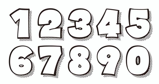 オリジナル数字セットJ　斜線影 数字,フォント,オリジナル,文字,太文字,極太,ボールド,フチ文字,太ライン,モノクロのイラスト素材