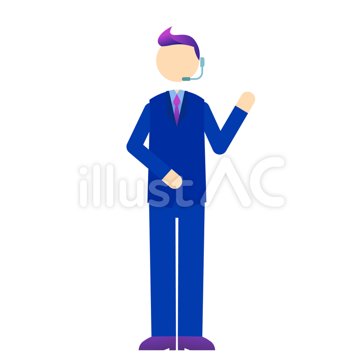 左手を上げているインカム男性 案内,インカム,説明のイラスト素材