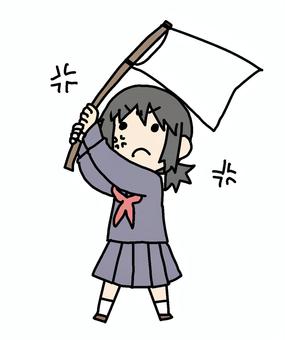 Student girl angrily waving a flag, , JPG and PNG