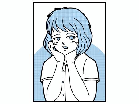 漫画風　頬杖をつく女の子 人物,漫画,漫画風,コミック,コミック風,コマ,線画,手書き,女性,女の子のイラスト素材