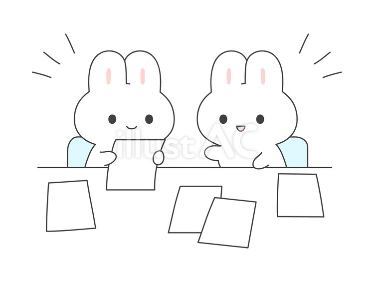 会議するうさぎ達のイラスト　2人 会議,うさぎ,動物のイラスト素材