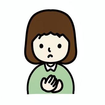 心配する女の子 女の子,表情,ボブヘア,短髪,正面,手,胸の前,コミカル,茶色,黒のイラスト素材