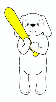 バットを持つ白い犬 犬,ペット,ミニチュアダックスフンド,ビーグル,ゴールデンレトリバー,垂れ耳,バット,野球,黄色,ベースボールのイラスト素材