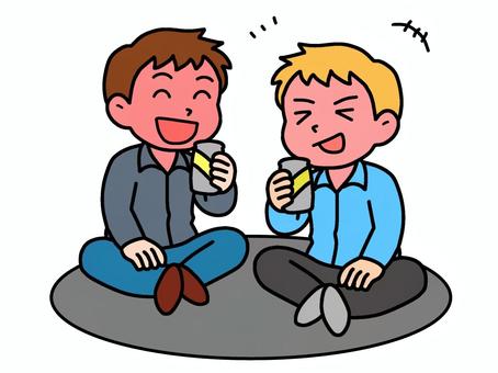 路上飲みです 路上,飲み,お酒,アルコール,飲酒,飲み会,男,人,白背景のイラスト素材