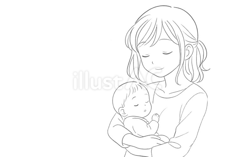 赤ちゃんとママ（手書き風） お母さん,女性,ミルクのイラスト素材