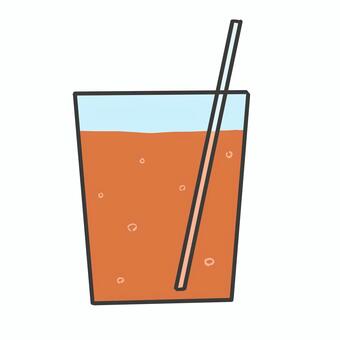 グラスに入ったオレンジジュース グラス,飲み物,オレンジジュース,ストロー,手描きのイラスト素材