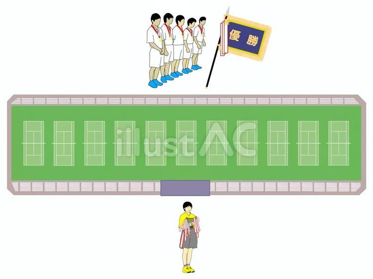 テニスコート＆表彰式 テニス,セット,コートのイラスト素材