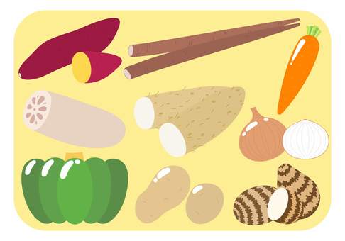 秋野菜のセット（黄色背景） 秋,野菜,食べ物,セット,背景透過のイラスト素材