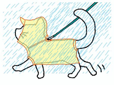 カッパを着て散歩する猫 猫,カッパ,雨,対策,移動,散歩,可愛い,pop調,手描き,挿絵のイラスト素材