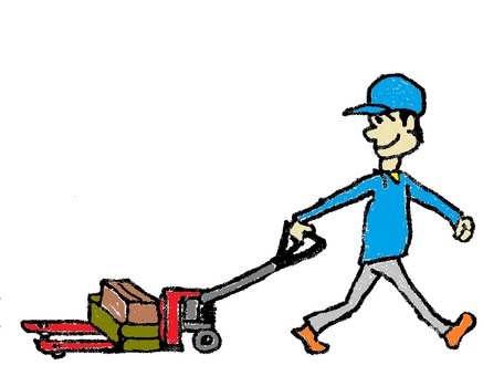 倉庫内作業員 工場,倉庫,荷物,運搬,仕事,ハンドリフトのイラスト素材