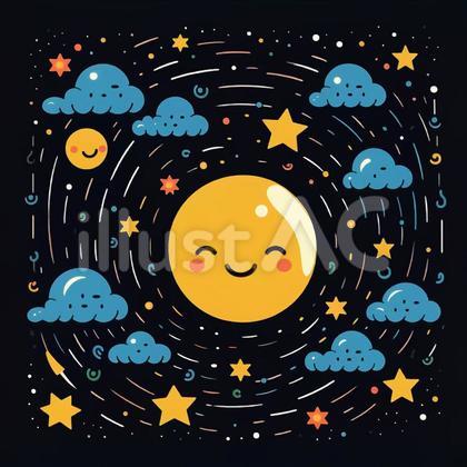 黒背景まんまるお月様と雲