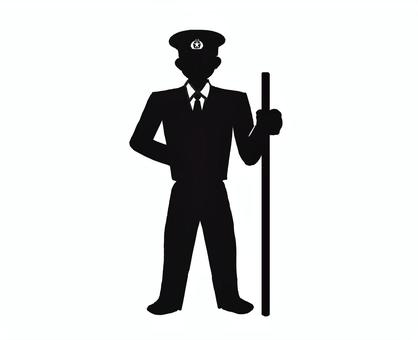 立番する警察官(シルエット) 警察官,門番,立番,交番,駐在所,警察署,機動隊,シルエット,かっこいい,棒のイラスト素材