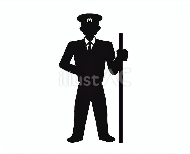 立番する警察官(シルエット) 警察官,門番,立番のイラスト素材