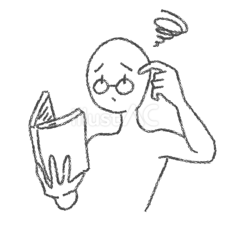 白ハゲ　本を読みながら困る人 人物,シンプル,手書き風のイラスト素材