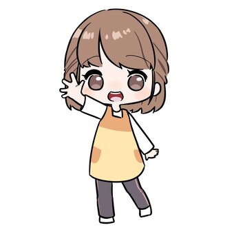 パーの手を挙げるエプロン姿の女性 女性,主婦,仕事,職業,エプロン,保育士,人,人物,立ち絵,全身のイラスト素材