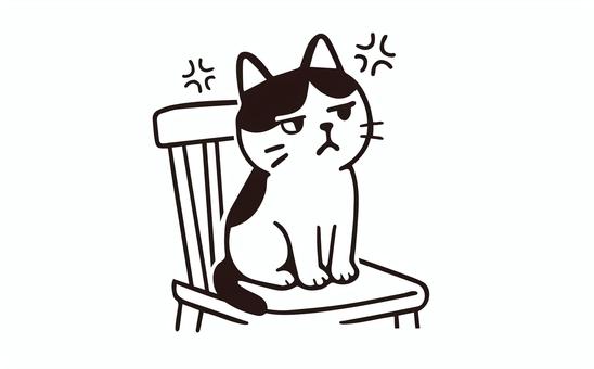 椅子の上に座って怒っている犬 ネコ,ペット,怒り,イライラ,お座り,手書き,かわいい,椅子,モノクロ,線画のイラスト素材