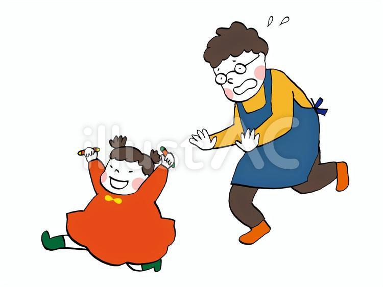父と娘の追いかけっこ パパ,お父さん,父のイラスト素材