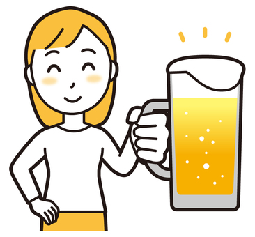  ロングヘア女性(黄)-447-バスト ビール,笑顔,女性,女の子,人物,かわいい,微笑む,にっこり,ニコニコ,お酒のイラスト素材