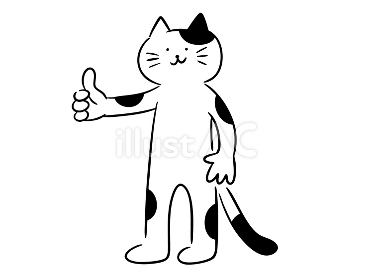 サムズ・アップする猫（モノクロ） 猫,サムズアップ,いいねのイラスト素材