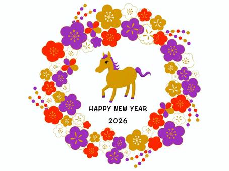 お正月カラー　和柄お花リース 紫　午年