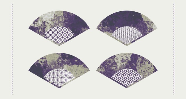 マーブル和柄のパープル系扇子モチーフ マーブル,扇,扇子,デザイン,エレメント,和柄,流体,リキッド,紫,パープルのイラスト素材