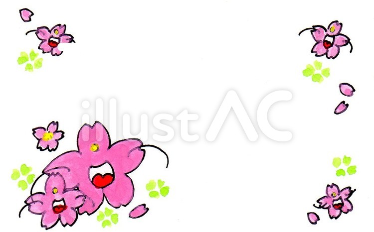 さくらとクローバー 桜,かわいい,笑顔のイラスト素材