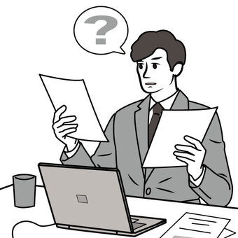 選択に困っているサラリーマン サラリーマン,ビジネスマン,会社員,社会人,男性,デスク,ノートパソコン,悩む,悩み,迷うのイラスト素材