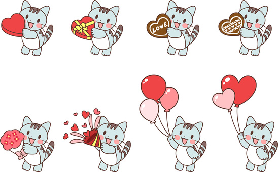 バレンタインデーを祝うねこ ねこ,赤,ピンク,バルーン,かわいい,シンプル,アイコン,バレンタイン,バレンタインデー,バレンタインチョコのイラスト素材
