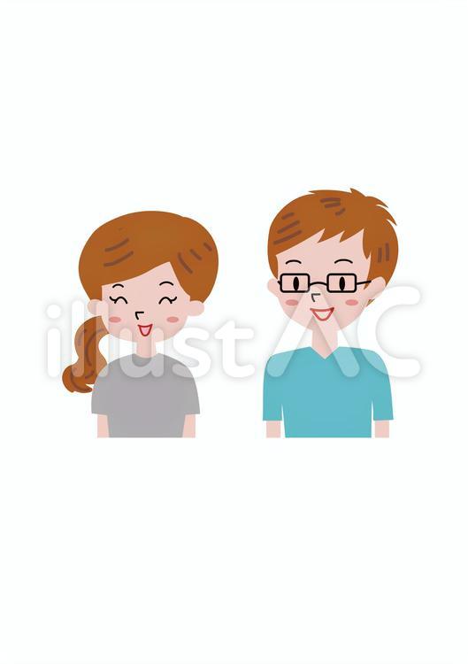 男性と女性の笑顔のイラスト 男性,女性,バストアップのイラスト素材