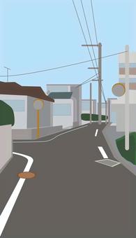 道路　 道路,車道,住宅地,民家,電線,電柱,町中,空のイラスト素材