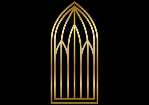 シンプルな教会の窓イメージ⓷金黒 教会,窓,アーチ窓,ステンドグラス,チャペル,ゴシック,洋風,シンプル,アイコン,マークのイラスト素材