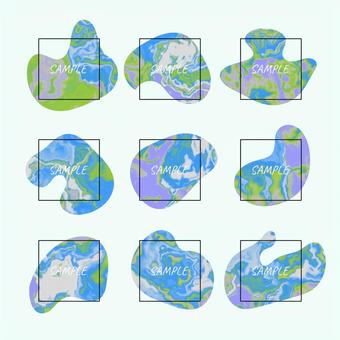 パステルカラーのマーブルフレームセット 抽象,アブストラクト,フレーム,枠,図形,液体,リキッド,液,雲,煙のイラスト素材