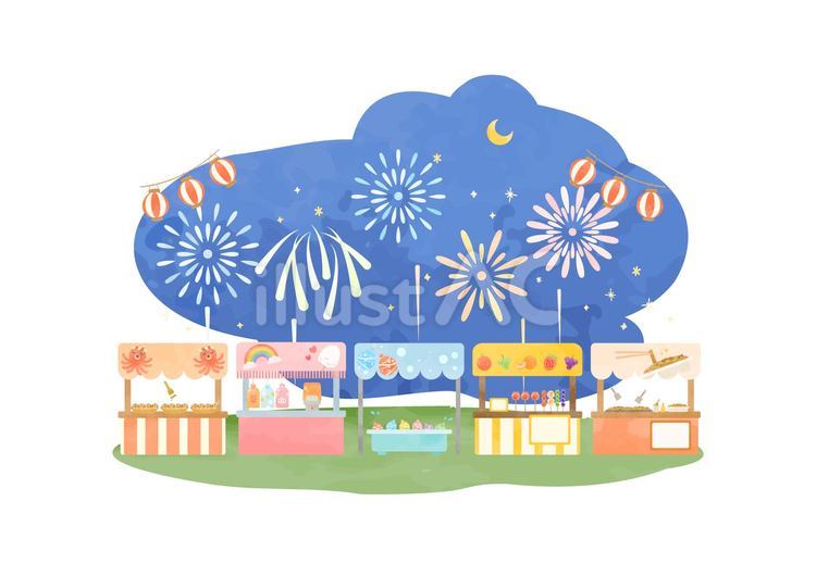かわいい夏祭りの風景イラスト 夏祭り,お祭り,風景のイラスト素材