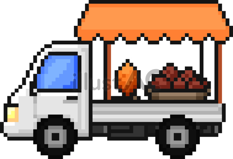 ドット絵の白の石焼き芋の軽トラックです。 ドット絵,石焼き芋,シンプルのイラスト素材