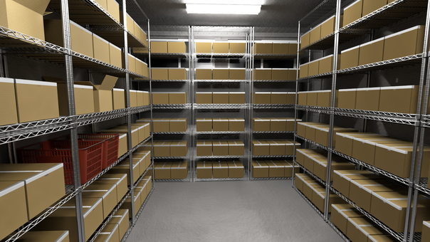 山積みの整理されたダンボールの倉庫 倉庫,荷物,倉庫作業,段ボール,仕事,在庫,山積み,室内,物置,保管庫のイラスト素材