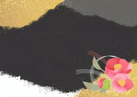 椿をあしらった冬の和フレーム 冬,椿,花のイラスト素材