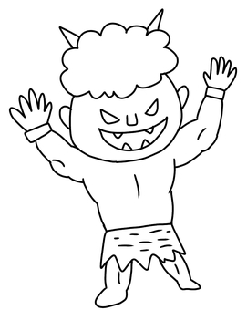 鬼塗り絵 節分,2月,行事,イベント,冬,手書き,鬼,塗り絵のイラスト素材