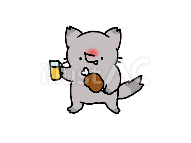 おおかみさんと飲み会 狼,動物,ビールのイラスト素材