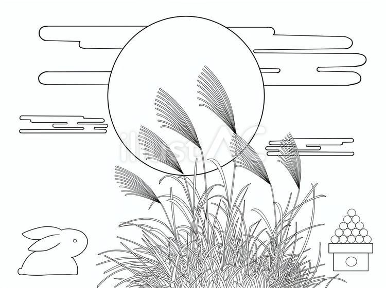 塗り絵　お月見 塗り絵,お月見,月のイラスト素材