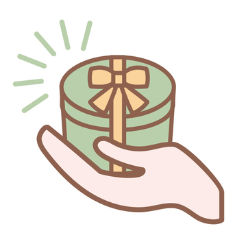 贈り物と手　丸型 手,ギフト,丸箱,リボン,プレゼント,ラッピング,贈答品,包み,渡す,プレゼントボックスのイラスト素材