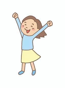 自由を感じて背伸びする女性 女性,背伸び,自由,解放,笑顔,やったー,喜び,なびく,スカート,頑張ったのイラスト素材