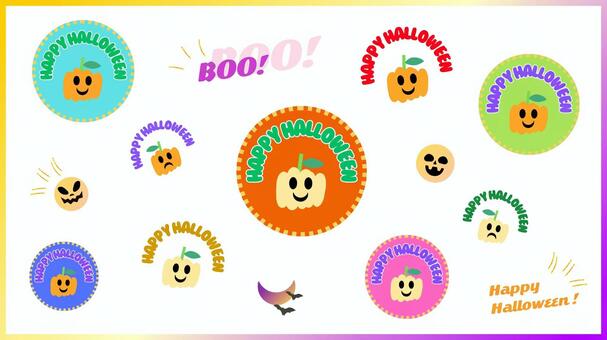 ハッピーハロウィン　アイコン　セット　 ハロウィン,ハッピーハロウィン,10月,happyhalloween,文字,あしらい,セット,アイコン,かぼちゃ,三日月のイラスト素材