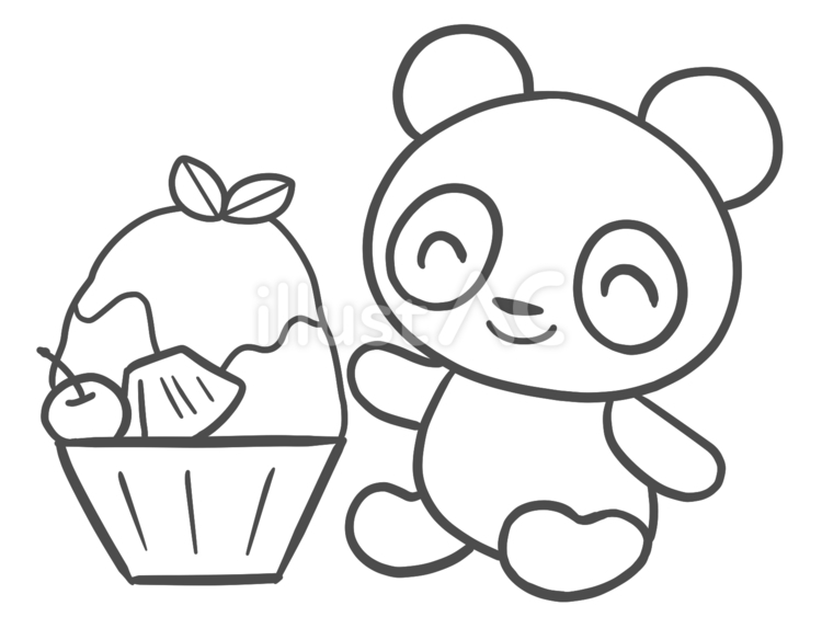 パンダちゃんとかき氷　ぬりえ パンダ,かき氷,塗り絵のイラスト素材