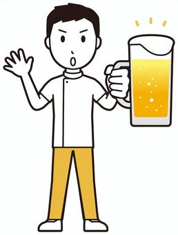  理学療法士男(黄)-355-全身 ビール,注意,理学療法士,整体師,白衣,医療,病院,柔道整復師,カイロプラクティック,鍼灸師のイラスト素材