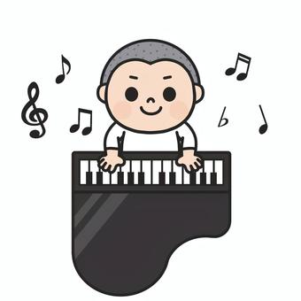 楽しそうに黒いピアノを弾く男の子5 ピアノ,鍵盤,楽器,トイピアノ,音符,音楽,音楽教室,音楽会,演奏,習い事のイラスト素材