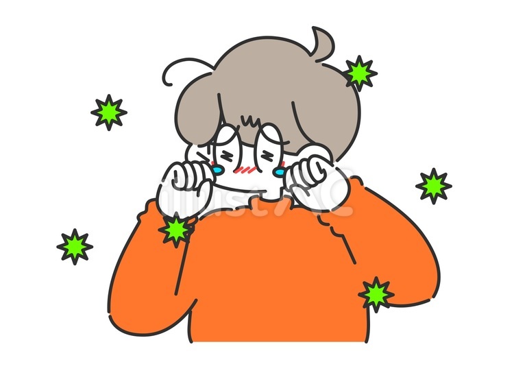 花粉症で目を擦る男性 花粉,目,充血のイラスト素材