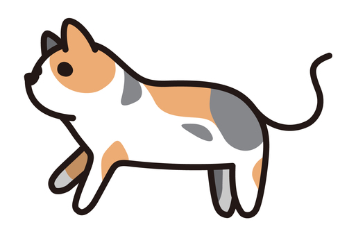 横向きのかわいい三毛猫 猫,ネコ,動物,ペット,生き物,三毛猫,ミケ,ぶち猫,斑点,カラフルのイラスト素材