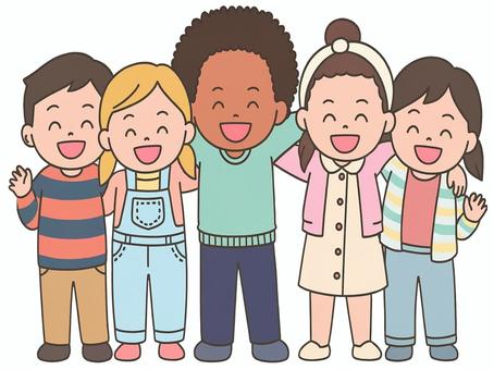 肩を組む世界の子供たち