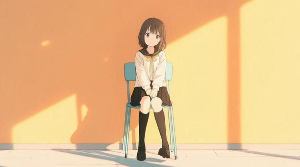 夕暮れの光と少女